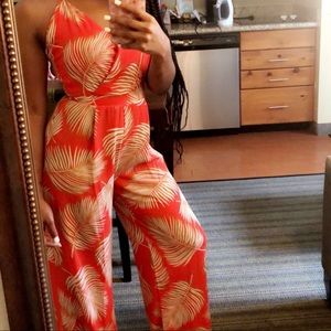 Tropical Orange Jumpsuit Womens, size XS